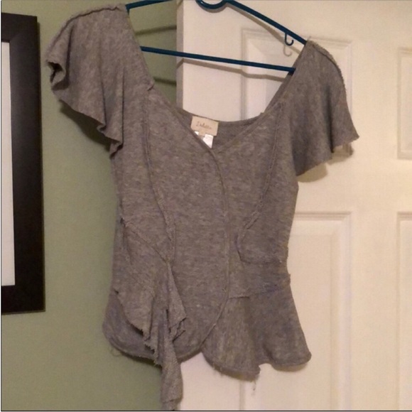 Anthropologie Deletta Gray Terry Ruffle Peplum StatementTop Size XS Worn 2X! - Picture 4 of 11